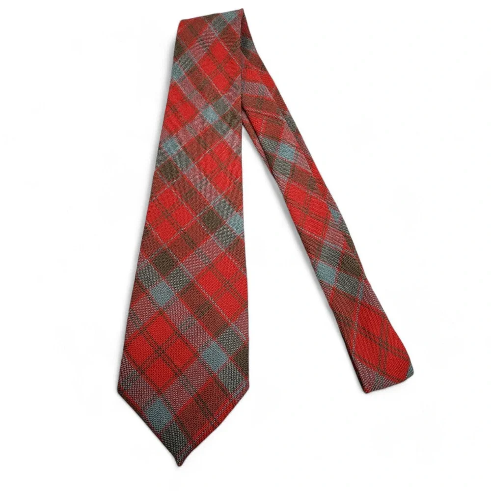 Vintage Made in Scotland Tie 100% New Wool Robertson Plaid Red Green‎ Necktie